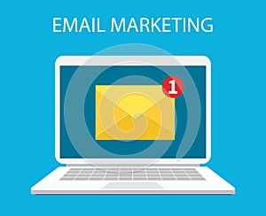 Laptop with envelope and open email on screen.