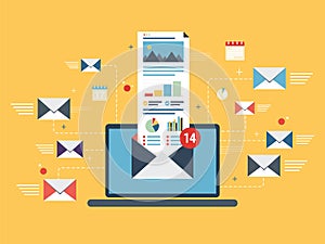 Laptop with envelope and open email on screen.