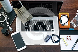 A laptop and equipment to work at home