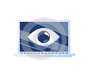 Laptop and eye icon. Internet surveillance, spyware, computer is watching you concepts. Flat design. Vector illustration