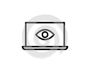 Laptop and eye icon. Internet surveillance, spyware, computer is watching you concepts. Flat design. Vector illustration