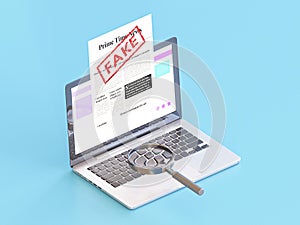 laptop with fake news magnifying glass. High quality beautiful photo concept