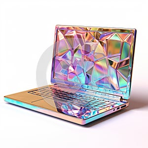 Sculpted Holographic Laptop With Crystal Design - Saturated Palette And Jagged Edges photo