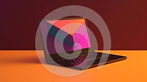 Minimalist 1980s Design Laptop With Colorful Desktop Screen photo