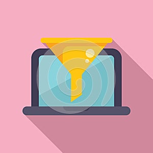 Laptop filter search icon flat vector. Online information