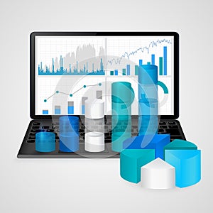 Laptop with financial charts and graphs - business,finance, accounting statistic concept .