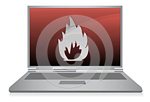 Laptop on fire / vector