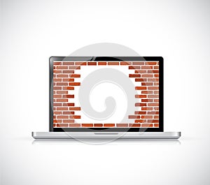 Laptop firewall broken concept illustration