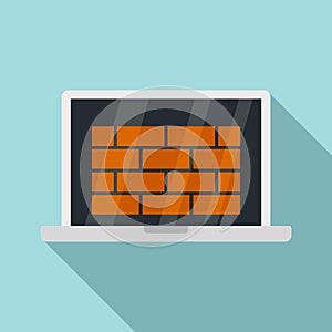 Laptop firewall icon, flat style