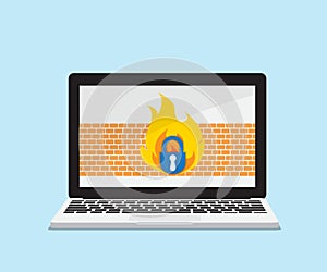 Laptop with firewall network security concept