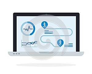 Laptop with fitness application on screen vector icon flat isolated.