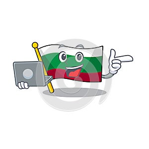 With laptop flag bulgarian hoisted on cartoon pole