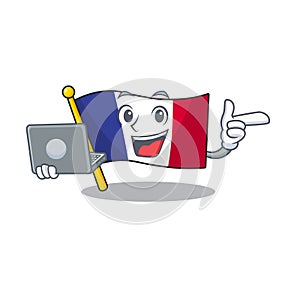 With laptop flag france fluttered on character pole