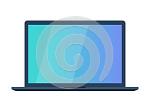 Laptop in flat style. Computer with empty screen, blank copy space on computer. Laptop front view. Vector illustration