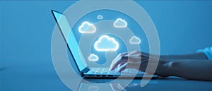 Laptop with Floating Cloud Icons Cloud Computing Concept