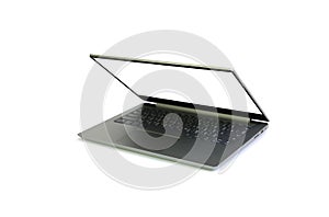 Laptop with fold screen down isolated on white background. Notebook computer with clipping path