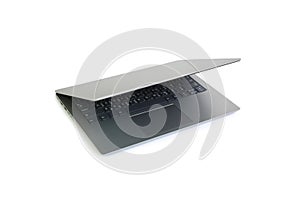 Laptop with fold screen down isolated on white background. Notebook computer with clipping path