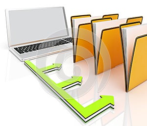 Laptop And Folders Shows Administration And Organized