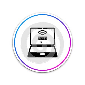 Laptop and free wi-fi wireless connection icon isolated on white background. Wireless technology, wi-fi connection