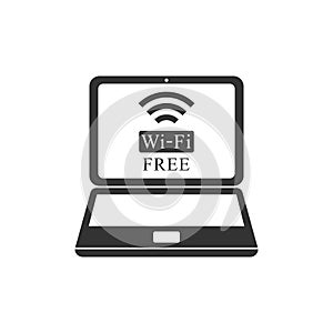 Laptop and free wi-fi wireless connection icon isolated. Wireless technology, wi-fi connection, wireless network