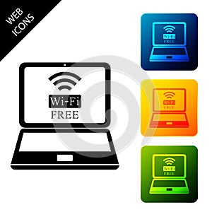 Laptop and free wi-fi wireless connection icon isolated. Wireless technology, wi-fi connection, wireless network