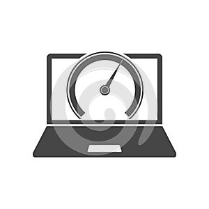 Laptop front view and internet speed icon