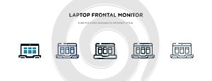 Laptop frontal monitor icon in different style vector illustration. two colored and black laptop frontal monitor vector icons