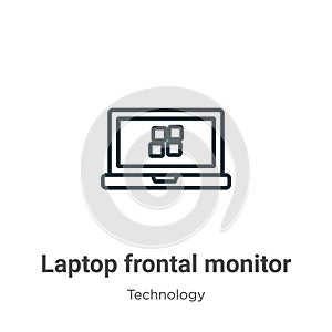 Laptop frontal monitor outline vector icon. Thin line black laptop frontal monitor icon, flat vector simple element illustration