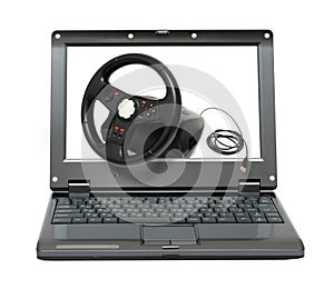 Laptop with gaming car simulator