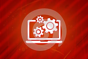Laptop and gears icon isolated on abstract red gradient magnificence background