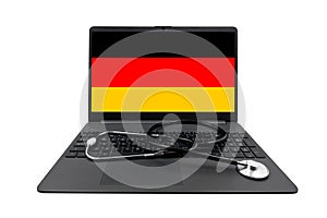 Laptop with Germany flag on screen and medical stethoscope