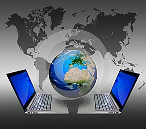 Laptop, globe and komunications