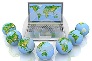 Laptop and globes