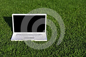 Laptop on grass photo