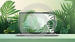 Laptop in green vegetation, representing eco friendliness in build materials
