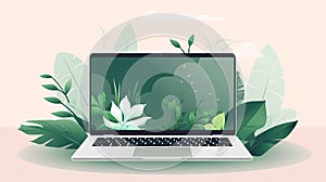 Laptop in green vegetation, representing eco friendliness in build materials