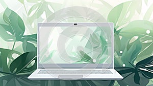 Laptop in green vegetation, representing eco friendliness in build materials