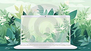 Laptop in green vegetation, representing eco friendliness in build materials