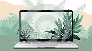 Laptop in green vegetation, representing eco friendliness in build materials