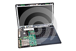 Laptop half disassembled. Repair service concept