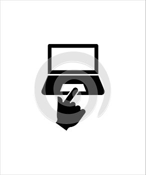 Laptop with hand flat icon,vector best illustration design icon.