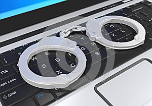 Laptop and Handcuffs Cyber Crime Illustration