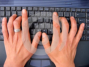 Laptop and hands