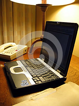 Laptop on Hotel Room Desk