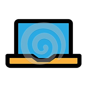 Laptop icon line isolated on white background. Black flat thin icon on modern outline style. Linear symbol and editable stroke.