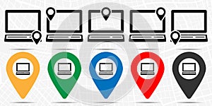 A laptop icon in location set. Simple glyph, flat illustration element of technology theme icons