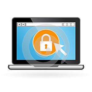 Laptop icon with padlock on screen