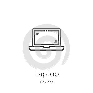 Laptop icon vector from devices collection. Thin line laptop outline icon vector illustration. Outline, thin line laptop icon for