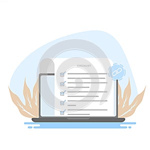 Illustration of online checklist on laptop.