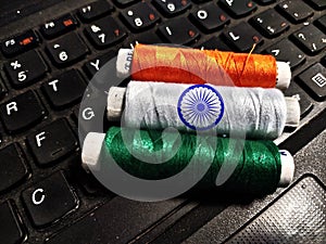 Laptop keyboard in indian flog photo
